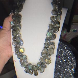 Elegant Labradorite Chunky Tear Drop Cluster Necklace